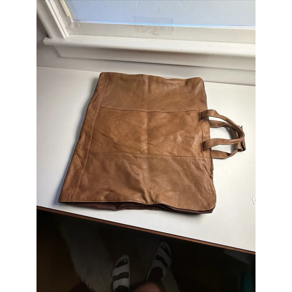 Vintage 100% Leather Garment Bag Brown Travel Suit Dress Luggage Bi-Fold